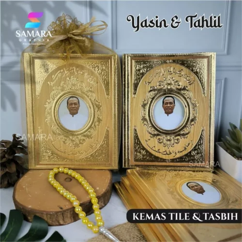 Buku Yasin dan Tahlil Custom lengkap softcover Embos Emboss Timbul Emas Foto Almarhum 128 Halaman