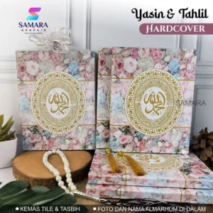 Cetak Buku Yasin dan Tahlil Hardcover Motif Bunga lengkap 128 Halaman Foto Almarhum