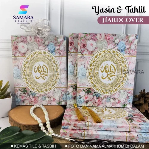Cetak Buku Yasin dan Tahlil Hardcover Motif Bunga lengkap 128 Halaman Foto Almarhum
